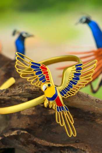 Buy Totapari Gold Plated Corbett Plum Head Parrot Cuff Bracelet Buy_Totapari_Gold Plated Corbett Plum Head Parrot Cuff Bracelet