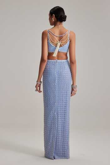 Vvani By Vani Vats Dew Blue Pencil Skirt Set 