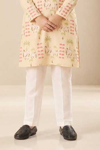 Eleven Brothers Yellow Silk Pichwai Tales Print Kurta Set Online at Aza Fashions Eleven Brothers_Yellow Silk Pichwai Tales Print Kurta Set _Online_at_Aza_Fashions