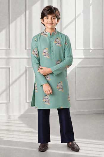 Eleven Brothers Printed Silk Kurta & Pant Set 