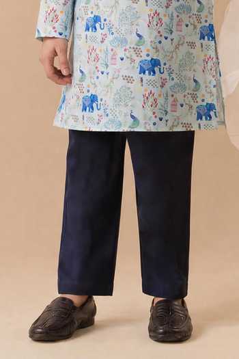 Eleven Brothers Blue Silk Printed Kurta And Pant Set Online at Aza Fashions Eleven Brothers_Blue Silk Printed Kurta And Pant Set _Online_at_Aza_Fashions