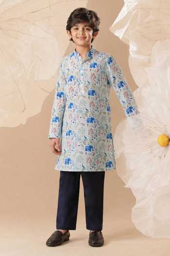 Eleven Brothers Printed Silk Kurta & Pant Set 