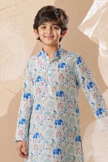 Eleven Brothers Printed Silk Kurta & Pant Set 