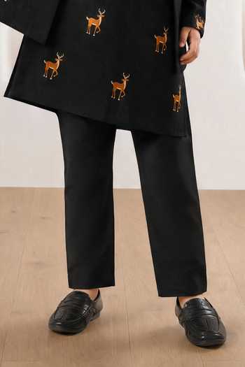 Eleven Brothers Black Silk Deer Motif Jacket Kurta Set Online at Aza Fashions Eleven Brothers_Black Silk Deer Motif Jacket Kurta Set _Online_at_Aza_Fashions