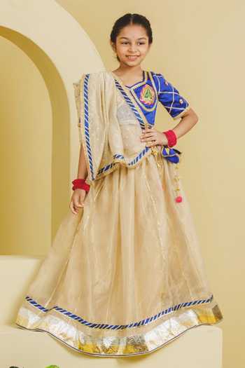 Fayon Kids Aangi Work Blue Blouse Lehenga Set