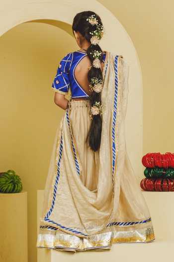 Fayon Kids Aangi Work Blue Blouse Lehenga Set