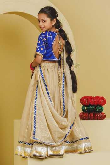Fayon Kids Beige Organza, Tissue, Taffeta Aangi Work Blue Blouse Lehenga Set Online at Aza Fashions Fayon Kids_Beige Organza, Tissue, Taffeta Aangi Work Blue Blouse Lehenga Set _Online_at_Aza_Fashions