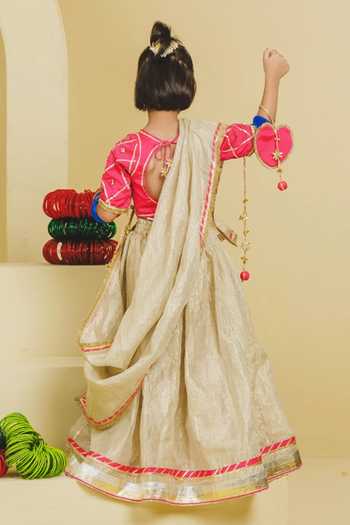 Fayon Kids Aangi Work Pink Blouse Lehenga Set