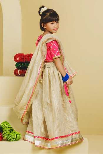 Fayon Kids Beige Organza, Tissue, Taffeta Aangi Work Pink Blouse Lehenga Set Online at Aza Fashions Fayon Kids_Beige Organza, Tissue, Taffeta Aangi Work Pink Blouse Lehenga Set _Online_at_Aza_Fashions