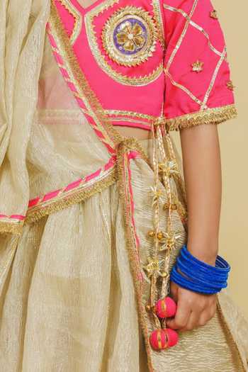 Buy Fayon Kids Beige Organza, Tissue, Taffeta Aangi Work Pink Blouse Lehenga Set Online at Aza Fashions Buy_Fayon Kids_Beige Organza, Tissue, Taffeta Aangi Work Pink Blouse Lehenga Set _Online_at_Aza_Fashions