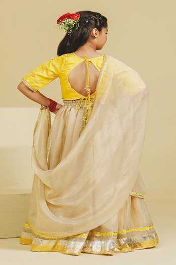 Fayon Kids Aangi Work Yellow Blouse Lehenga Set