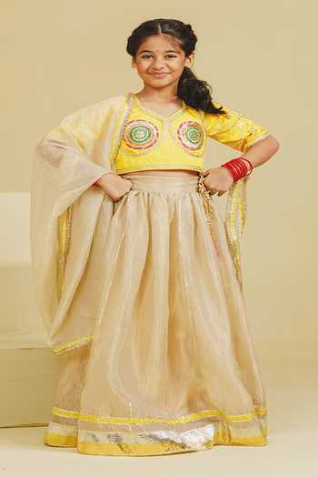 Fayon Kids Aangi Work Yellow Blouse Lehenga Set