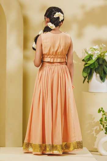 Fayon Kids Peach Tasselled Blouse & Lehenga Set