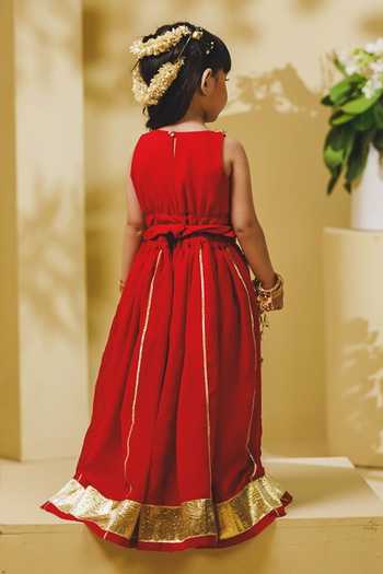 Fayon Kids Red Tasselled Blouse & Lehenga Set