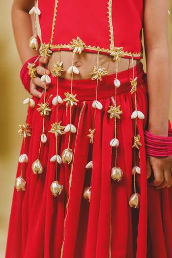 Fayon Kids Pink Georgette Tasselled Blouse And Lehenga Set Online at Aza Fashions Fayon Kids_Pink Georgette Tasselled Blouse And Lehenga Set _Online_at_Aza_Fashions