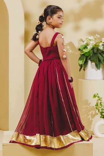 Fayon Kids Maroon Tasselled Top & Lehenga Set