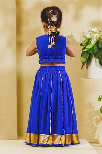 Fayon Kids Blue Tasselled Blouse & Lehenga Set