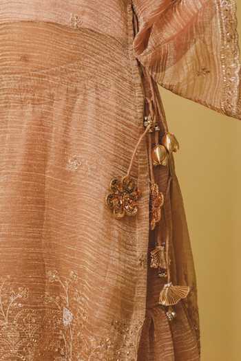 Buy_Fayon Kids_Peach Organza, Tissue Embroidered Long Kurta With Sharara _Online_at_Aza_Fashions