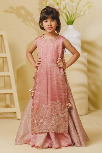 Fayon Kids Tissue Organza Anarkali With Poncho