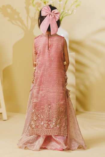 Fayon Kids Tissue Organza Anarkali With Poncho