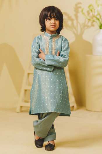 Fayon Kids Blue Organza, Tissue, Crepe Placket Embroidered Kurta And Salwar Set Online at Aza Fashions Fayon Kids_Blue Organza, Tissue, Crepe Placket Embroidered Kurta And Salwar Set _Online_at_Aza_Fashions