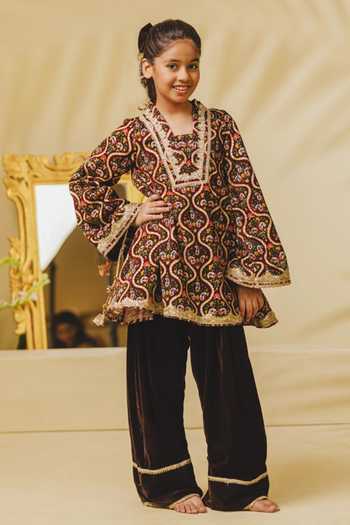 Fayon Kids Printed Velvet Kurta With Salwar