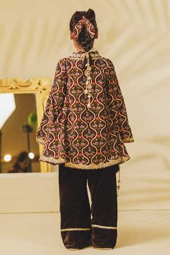 Fayon Kids Printed Velvet Kurta With Salwar