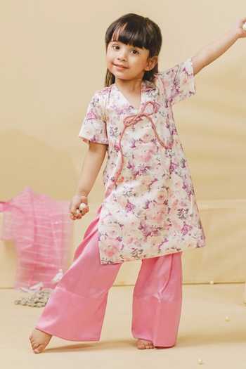 Fayon Kids Pink Satin Printed Kurta And Salwar Online at Aza Fashions Fayon Kids_Pink Satin Printed Kurta And Salwar _Online_at_Aza_Fashions