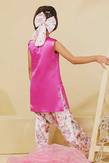 Fayon Kids Satin Kurta Printed Salwar Set