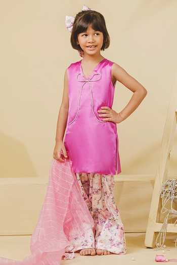 Fayon Kids Satin Kurta Printed Salwar Set