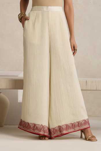 Buy_Wazir C_Off White Silk, Crepe V-neck, Yes Afsana Kashmiri Tilla Embroidered Kurta Set _Online_at_Aza_Fashions