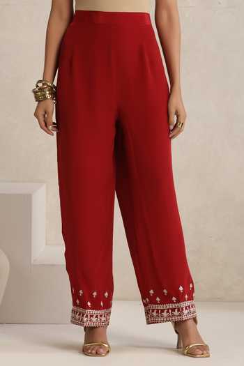 Wazir C_Off White Satin, Crepe, Organza Round Neck Afsana Kashmiri Tilla Work Kurta Set _Online_at_Aza_Fashions
