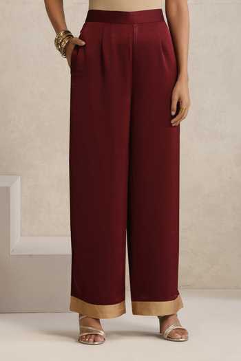 Wazir C_Maroon Satin, Silk Boat Neck Afsana Yoke Embroidered Kurta Set _Online_at_Aza_Fashions