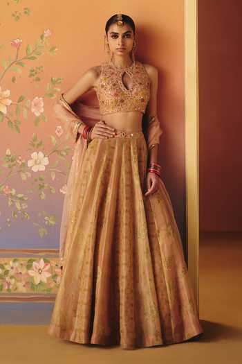 Buy Drishti & Zahabia Yellow Silk, Organza, Crepe, Tissue, Dupion Noor Phulkari Print Lehenga Set Online at Aza Fashions Buy_Drishti & Zahabia_Yellow Silk, Organza, Crepe, Tissue, Dupion Noor Phulkari Print Lehenga Set _Online_at_Aza_Fashions