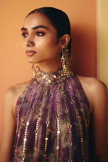 Buy Drishti & Zahabia Purple Silk, Crepe, Tissue, Dupion Halter Neck, Phulkari Print Kurta And Pant Set Online at Aza Fashions Buy_Drishti & Zahabia_Purple Silk, Crepe, Tissue, Dupion Halter Neck, Phulkari Print Kurta And Pant Set _Online_at_Aza_Fashions