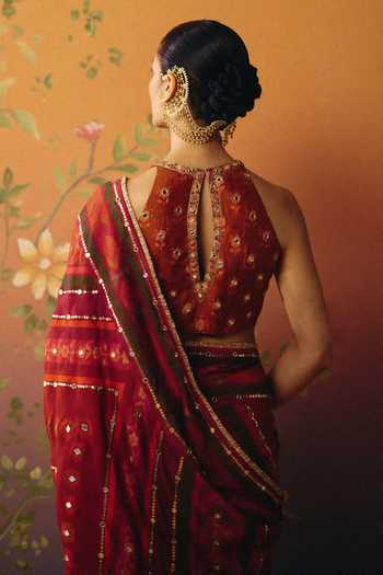 Drishti & Zahabia Meher Phulkari Print Saree With Blouse
