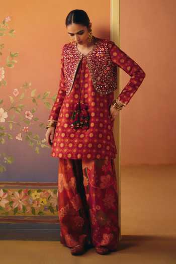 Buy Drishti & Zahabia Orange Silk, Organza, Crepe, Dupion Meher Phulkari Print Jacket And Kurta Set Online at Aza Fashions Buy_Drishti & Zahabia_Orange Silk, Organza, Crepe, Dupion Meher Phulkari Print Jacket And Kurta Set _Online_at_Aza_Fashions
