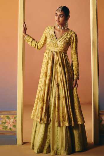 Drishti & Zahabia Reet Phulkari Print Kurta & Skirt Set