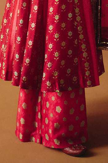 Drishti & Zahabia Pink Silk, Organza, Crepe, Dupion Keyhole Neck Ruhi Phulkari Print Anarkali Set Online at Aza Fashions Drishti & Zahabia_Pink Silk, Organza, Crepe, Dupion Keyhole Neck Ruhi Phulkari Print Anarkali Set _Online_at_Aza_Fashions