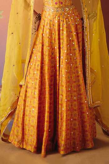 Drishti & Zahabia Yellow Silk, Organza, Dupion Embroidery, Sequins, Zari, Mirrors Soni Skirt Set Online at Aza Fashions Drishti & Zahabia_Yellow Silk, Organza, Dupion Embroidery, Sequins, Zari, Mirrors Soni Skirt Set _Online_at_Aza_Fashions