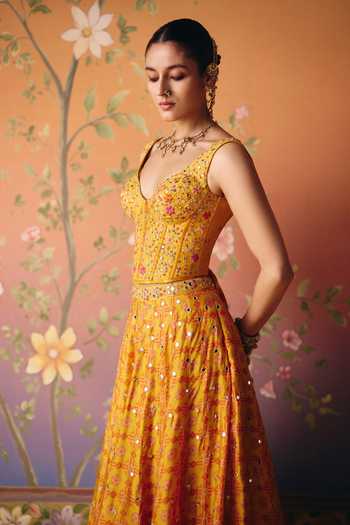 Buy Drishti & Zahabia Yellow Silk, Organza, Dupion Embroidery, Sequins, Zari, Mirrors Soni Skirt Set Online at Aza Fashions Buy_Drishti & Zahabia_Yellow Silk, Organza, Dupion Embroidery, Sequins, Zari, Mirrors Soni Skirt Set _Online_at_Aza_Fashions