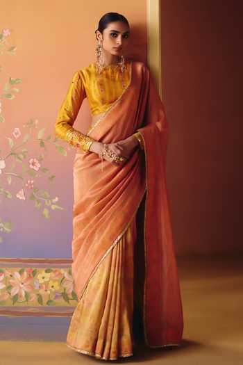 Drishti & Zahabia Soni Phulkari Print Saree & Blouse Set