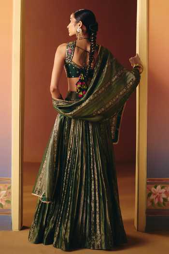 Drishti & Zahabia Seher Phulkari Print Pleated Lehenga Set