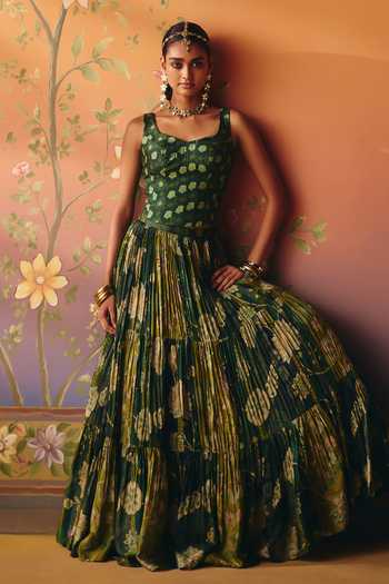 Drishti & Zahabia Seher Phulkari Print Lehenga & Corset Set