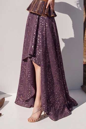 Nikita Mhaisalkar Purple Georgette Sequin Asymmetric Skirt Online at Aza Fashions Nikita Mhaisalkar_Purple Georgette Sequin Asymmetric Skirt _Online_at_Aza_Fashions