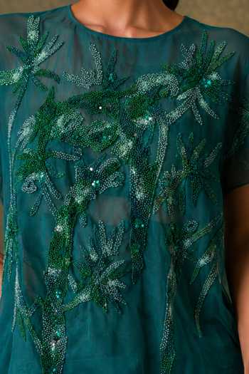 Buy Vrinda Soni Emerald Green Silk Organza, Satin Flicker Embroiderd Top And Draped Skirt Set Online at Aza Fashions Buy_Vrinda Soni_Emerald Green Silk Organza, Satin Flicker Embroiderd Top And Draped Skirt Set _Online_at_Aza_Fashions