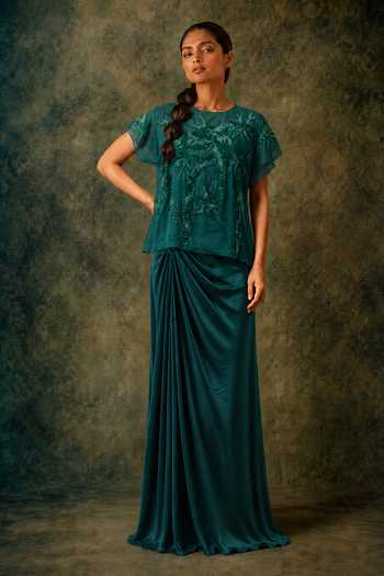Vrinda Soni Flicker Embroiderd Top & Draped Skirt Set 