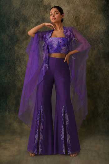 Vrinda Soni Twilight Sheer Cape Pant Set 