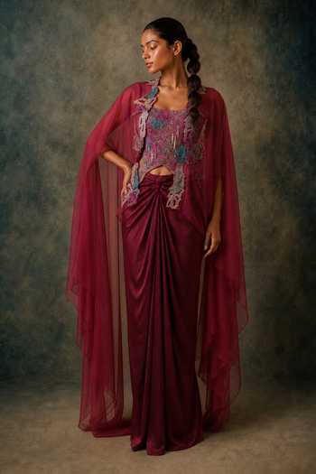 Vrinda Soni Cascade Embroidered Bustier Skirt Set 