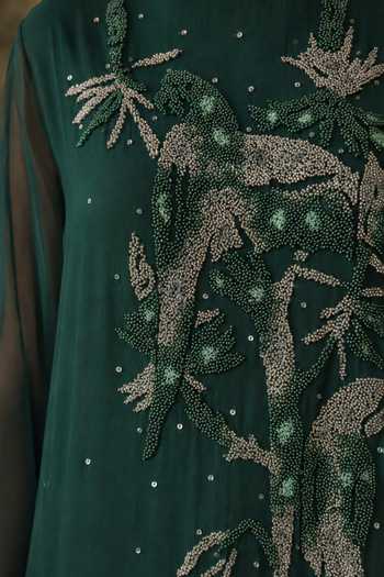 Shop Vrinda Soni Emerald Green Satin, Georgette Round Neck Murmur Embroidered Kurta Set Online at Aza Fashions Shop_Vrinda Soni_Emerald Green Satin, Georgette Round Neck Murmur Embroidered Kurta Set _Online_at_Aza_Fashions